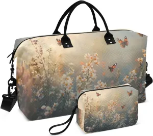 Spring Flowers Meadow Travel Duffel Bag, Shoulder Weekender Overnight Bags - Large Gym Bag with Wet Pocket