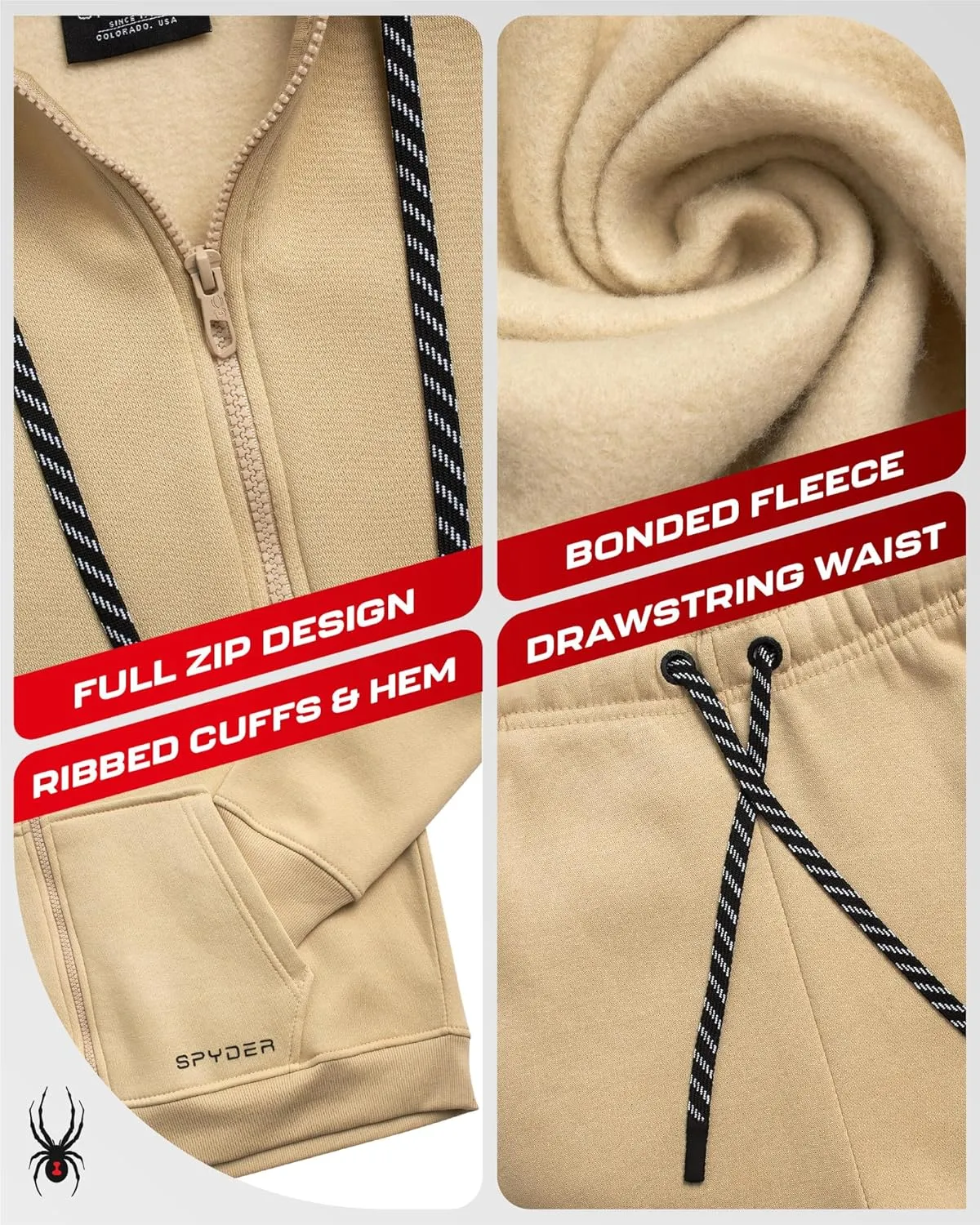 Spyder Mens Track Suit Set - 2 Piece Men's Activewear Fleece Zip Up Hoodie and Jogger Sweatpants, Sweatsuits for Men (S-XXL)