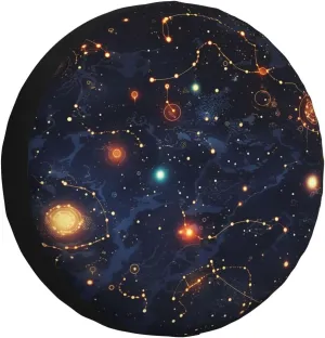 Star Constellation Map Tire Cover Outdoor Waterproof Snow Sun Rain Wheel Cover Portable Wheel Bags Camper Spare Tire Cover Universal Car Tire Protectors for Trailer RV SUV