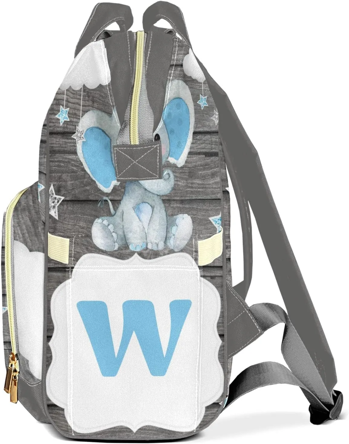 Star Elephant Gray Monogram Personalized Large Capacity Diaper Bags,Custom Name Backpack Casual Daypack Bag Nappy Bag Gifts