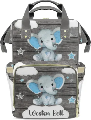 Star Elephant Gray Monogram Personalized Large Capacity Diaper Bags,Custom Name Backpack Casual Daypack Bag Nappy Bag Gifts