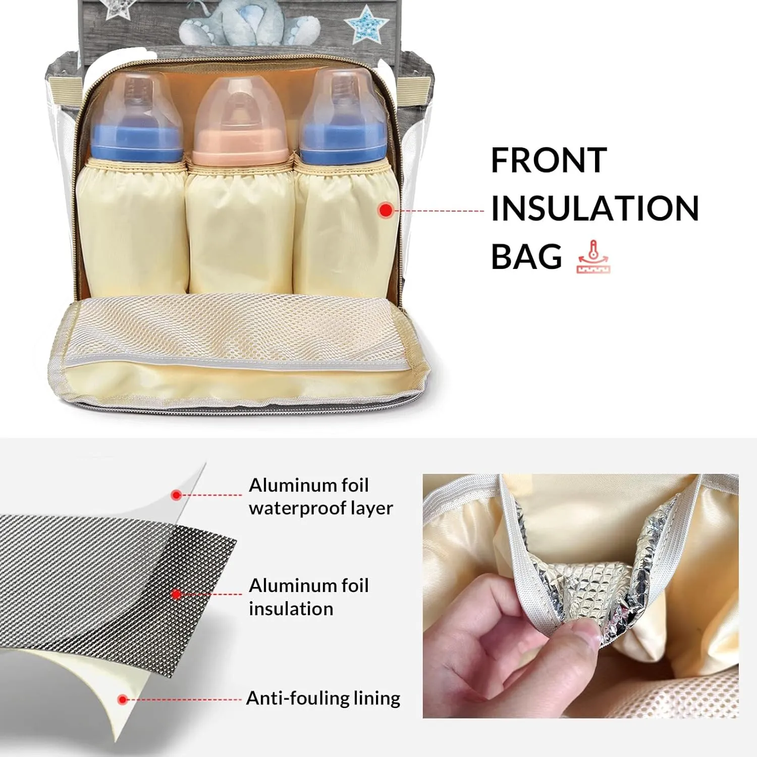 Star Elephant Gray Monogram Personalized Large Capacity Diaper Bags,Custom Name Backpack Casual Daypack Bag Nappy Bag Gifts