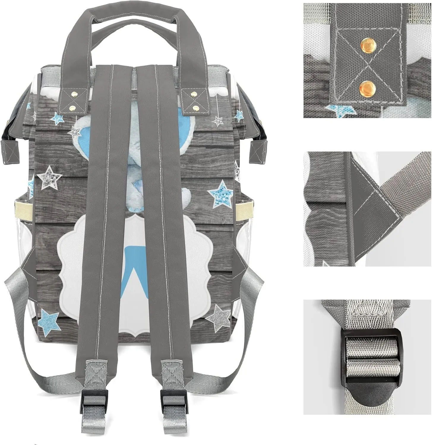 Star Elephant Gray Monogram Personalized Large Capacity Diaper Bags,Custom Name Backpack Casual Daypack Bag Nappy Bag Gifts