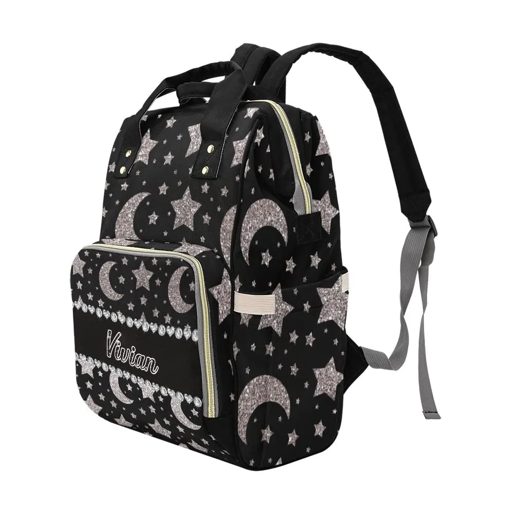 Star Moon Stripe Diaper Bags Personalized Backpack Travel Customized Name Women Girls Handbag Knapsack Tote Bag