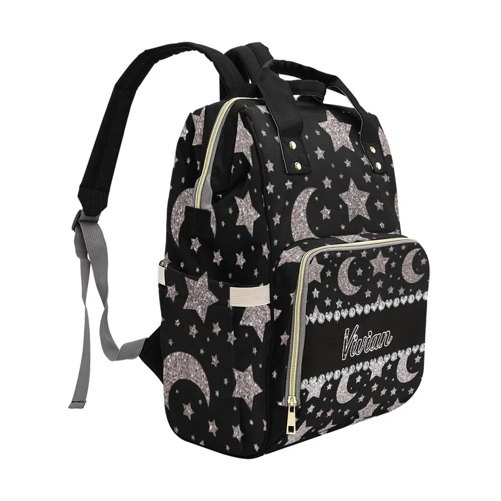 Star Moon Stripe Diaper Bags Personalized Backpack Travel Customized Name Women Girls Handbag Knapsack Tote Bag