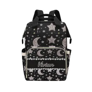 Star Moon Stripe Diaper Bags Personalized Backpack Travel Customized Name Women Girls Handbag Knapsack Tote Bag