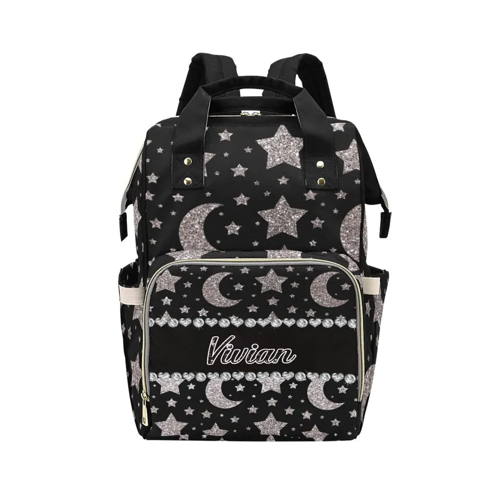 Star Moon Stripe Diaper Bags Personalized Backpack Travel Customized Name Women Girls Handbag Knapsack Tote Bag
