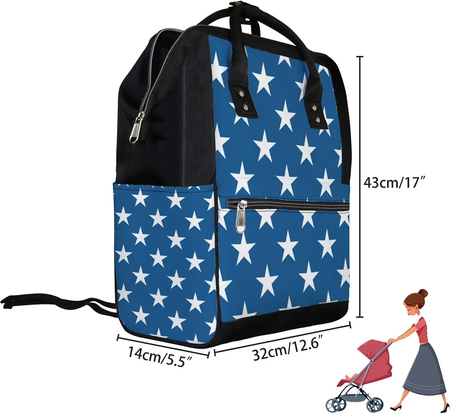Stars Pattern Diaper Bag Backpack Waterproof Backpack Baby Nappy Changing Bag for Travel Large Capacity Durable and Stylish for Woman