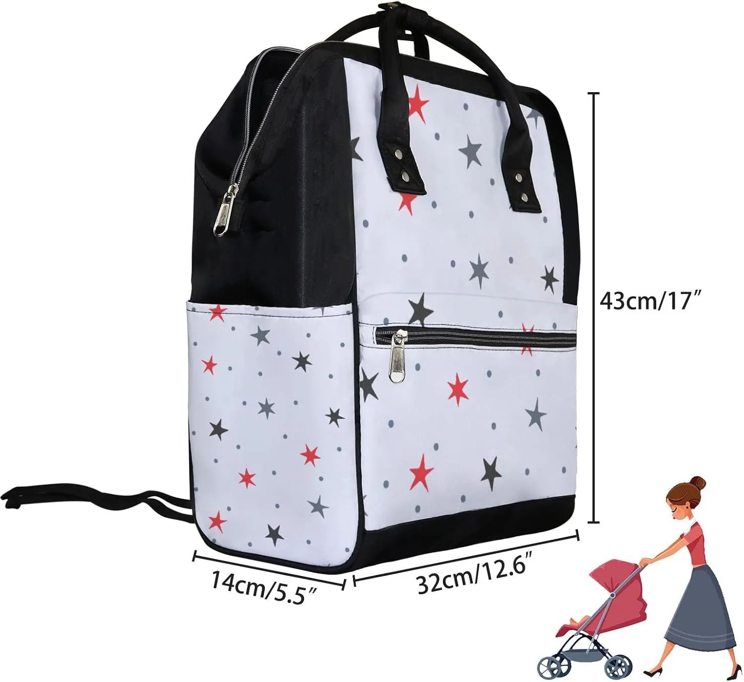 Stars Spots Cute Diaper Bag Backpack Waterproof Backpack Baby Nappy Changing Bag for Travel Large Capacity Durable and Stylish for Woman