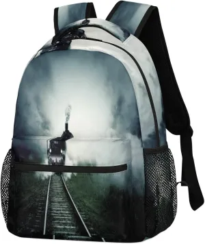 Steam Train Through Fog Backpack, Vintage Vehicle Backpack Casual Travel Laptop Daypack Bags Shoulder Bag