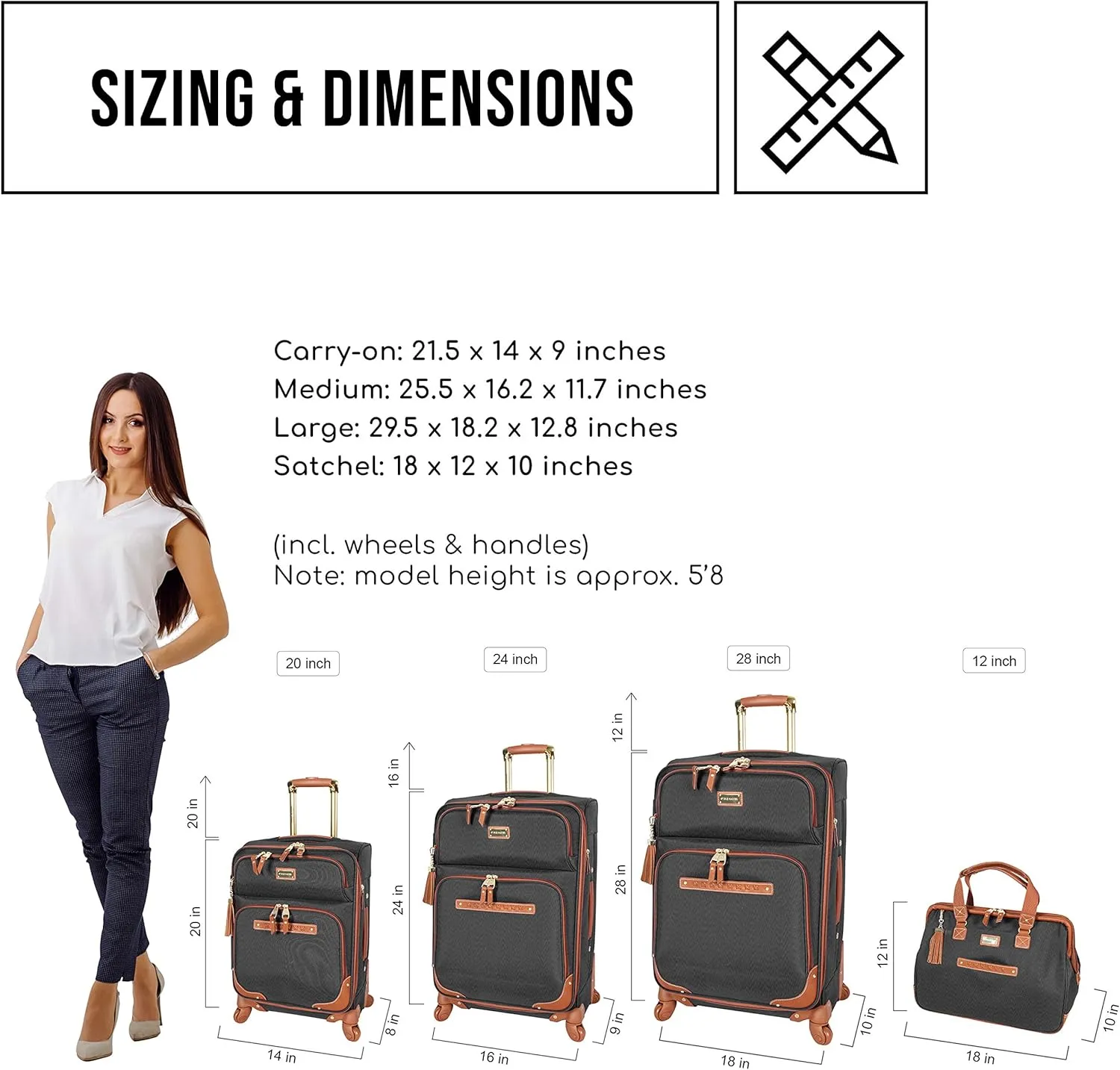Steve Madden Designer-Gepckkollektion 4-teiliges Softside-Koffer-Set Reise-Set enthlt eine Tragetasche, 50,8 cm Handgepck, 61 cm und 71,1 cm Karierte Koffer