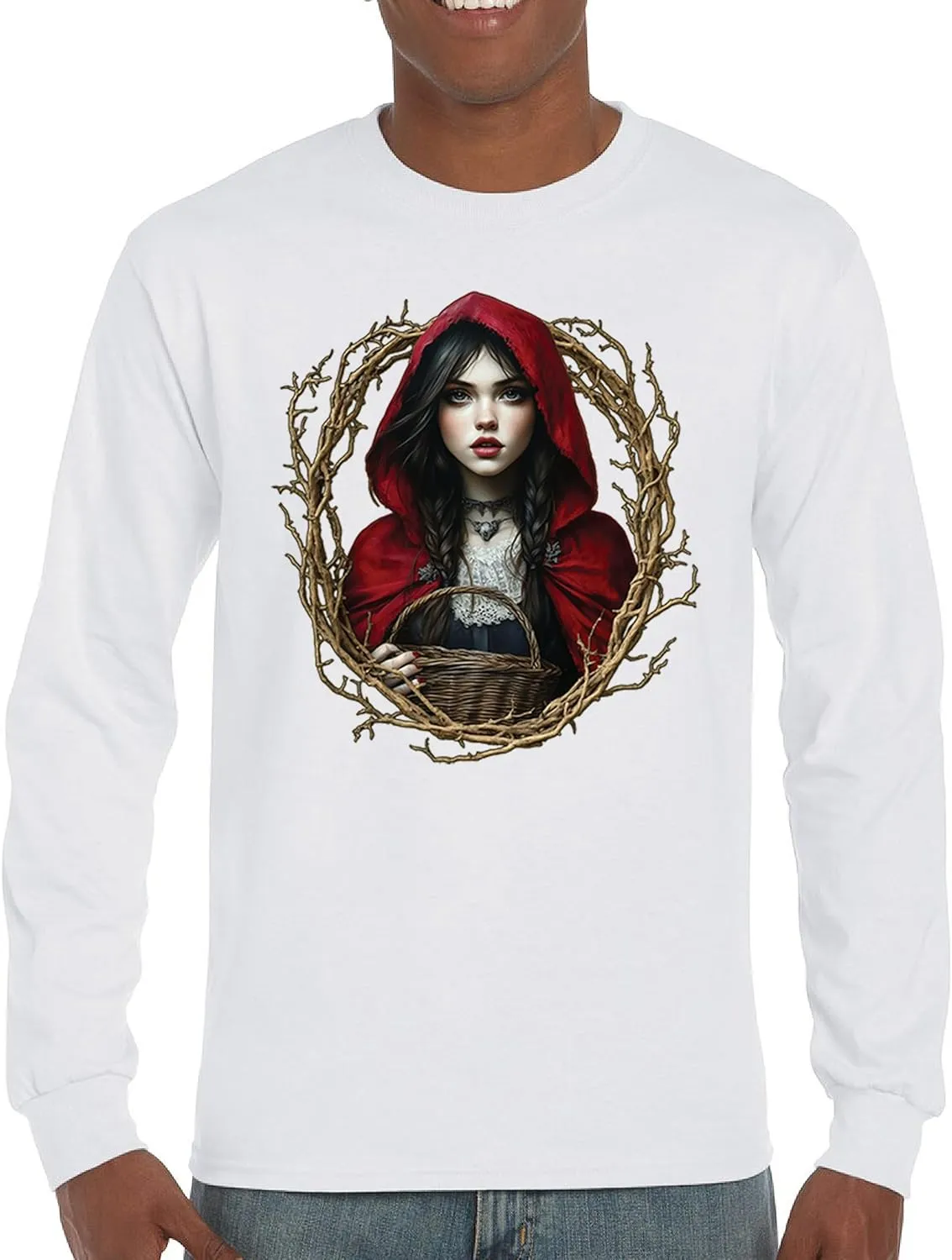 Storybook Red Riding Hood Men's T-Shirt Gothic Fairytale Cute Little Girl Forest Fantasy Witchy Cloak Cartoon Men's Tee