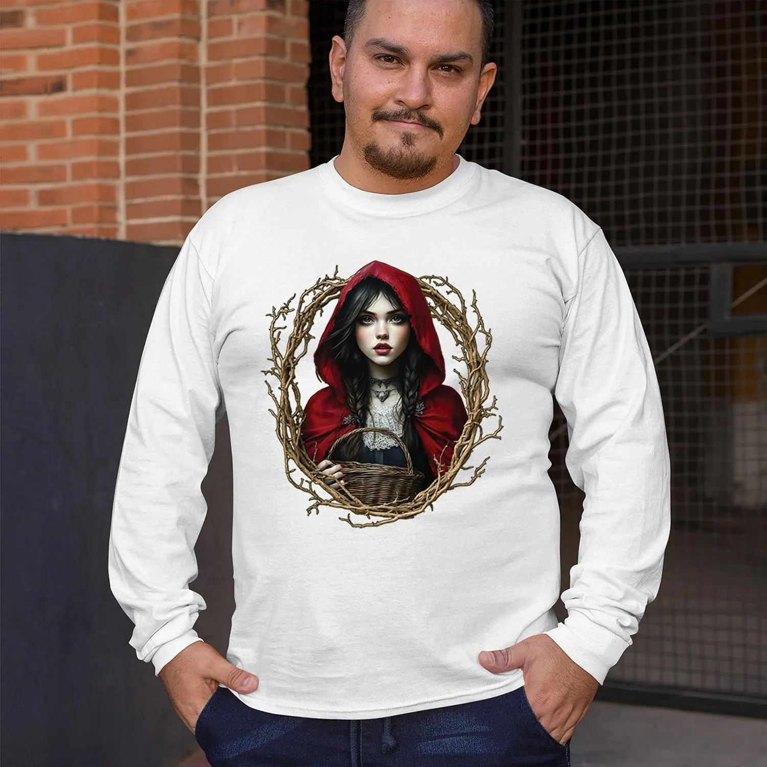 Storybook Red Riding Hood Men's T-Shirt Gothic Fairytale Cute Little Girl Forest Fantasy Witchy Cloak Cartoon Men's Tee