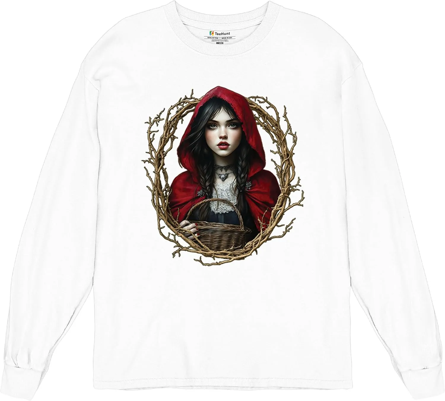 Storybook Red Riding Hood Men's T-Shirt Gothic Fairytale Cute Little Girl Forest Fantasy Witchy Cloak Cartoon Men's Tee
