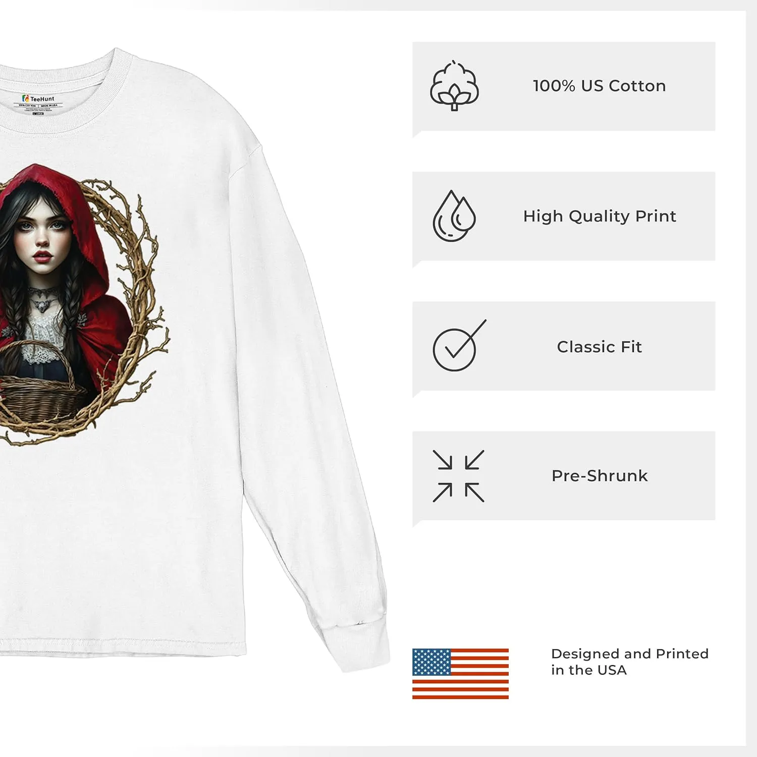 Storybook Red Riding Hood Men's T-Shirt Gothic Fairytale Cute Little Girl Forest Fantasy Witchy Cloak Cartoon Men's Tee