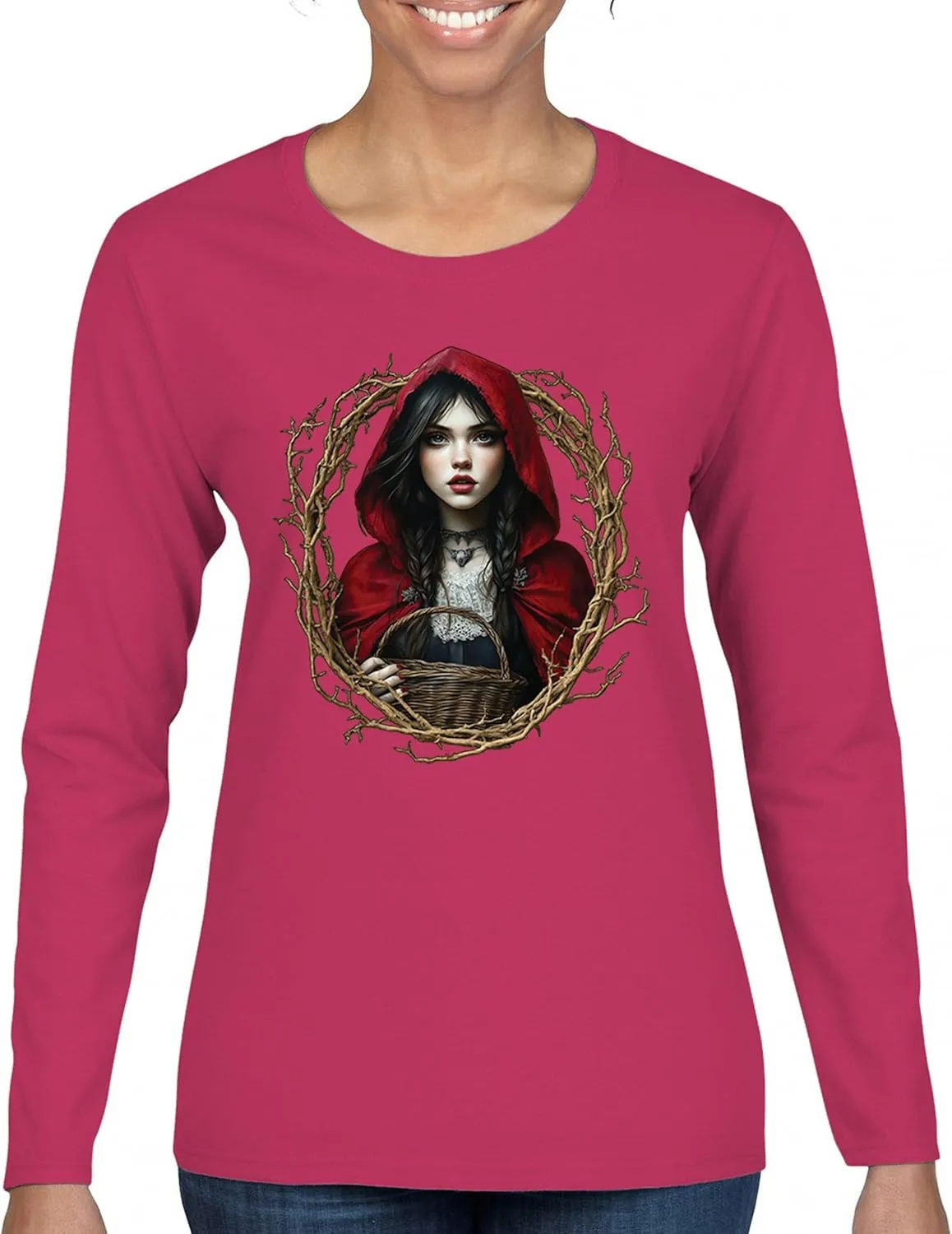 Storybook Red Riding Hood Women's T-Shirt Gothic Fairytale Cute Little Girl Forest Fantasy Witchy Cloak Cartoon Women's Tee