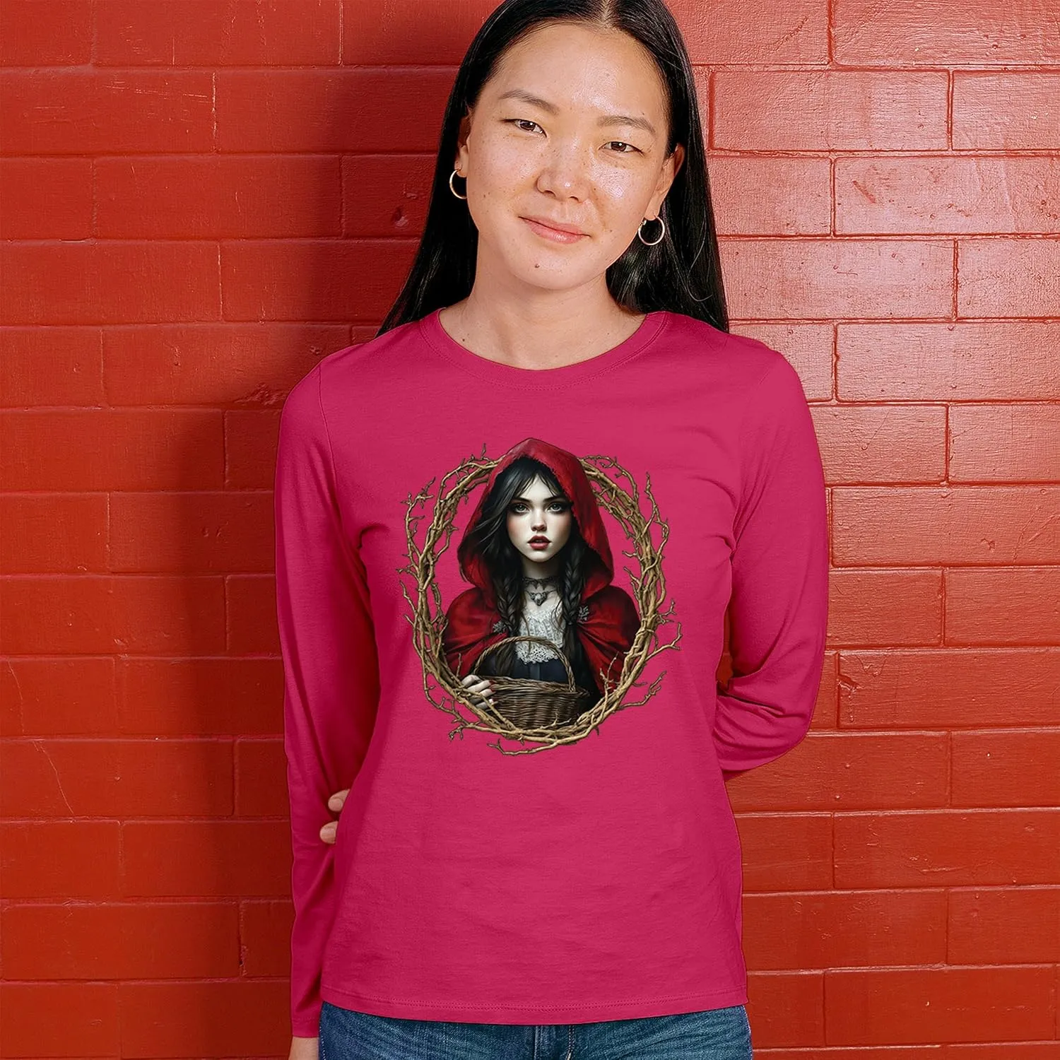 Storybook Red Riding Hood Women's T-Shirt Gothic Fairytale Cute Little Girl Forest Fantasy Witchy Cloak Cartoon Women's Tee