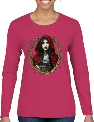 Storybook Red Riding Hood Women's T-Shirt Gothic Fairytale Cute Little Girl Forest Fantasy Witchy Cloak Cartoon Women's Tee