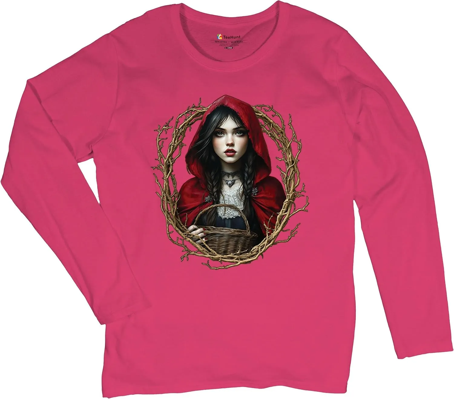 Storybook Red Riding Hood Women's T-Shirt Gothic Fairytale Cute Little Girl Forest Fantasy Witchy Cloak Cartoon Women's Tee