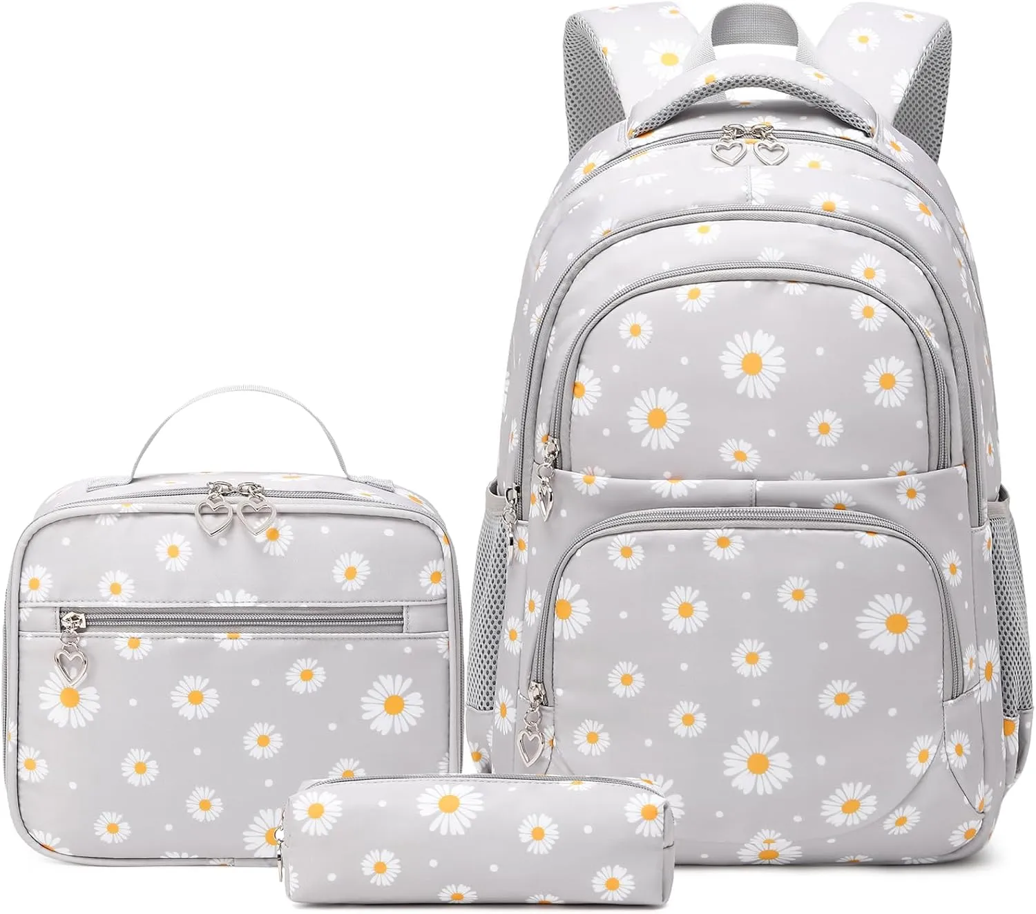 Sugaroom 3Pcs Lightweight Water Resistant Daisy Backpack for Girls Backpack with Lunch Box School Backpack Elementary Primary Kids Bookbags Set