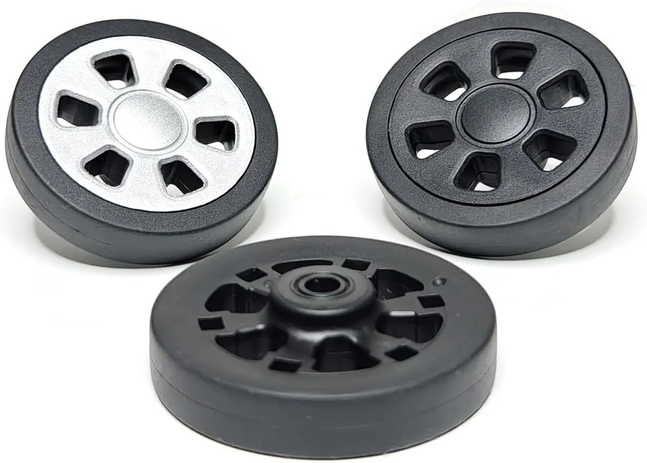 Suitcase Spinner Replacement Set 55x12mm 4PCS Rubber Luggage Wheels Mute Flexible Smooth Swivel with 2 Size Axles for Damaged Luggage Roller Trolley Caster Repair