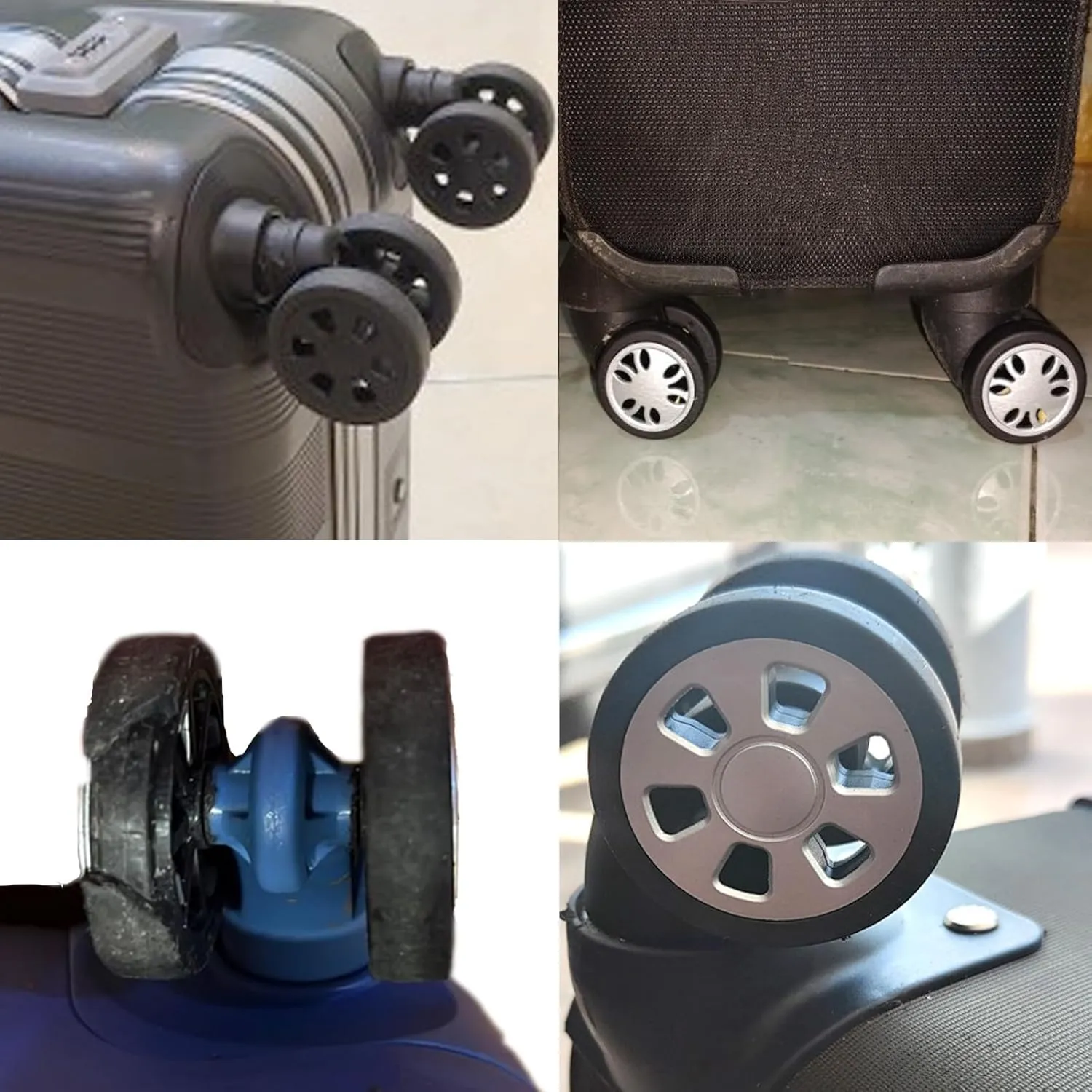 Suitcase Spinner Replacement Set 55x12mm 4PCS Rubber Luggage Wheels Mute Flexible Smooth Swivel with 2 Size Axles for Damaged Luggage Roller Trolley Caster Repair
