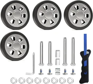 Suitcase Spinner Replacement Set 55x12mm 4PCS Rubber Luggage Wheels Mute Flexible Smooth Swivel with 2 Size Axles for Damaged Luggage Roller Trolley Caster Repair