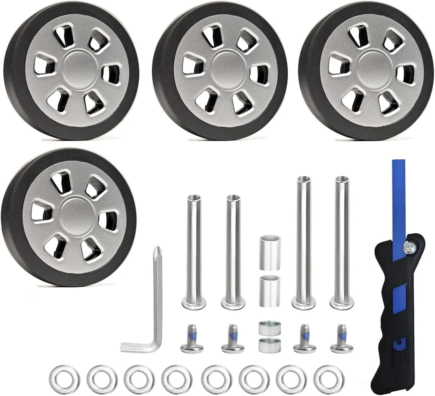 Suitcase Spinner Replacement Set 55x12mm 4PCS Rubber Luggage Wheels Mute Flexible Smooth Swivel with 2 Size Axles for Damaged Luggage Roller Trolley Caster Repair