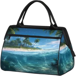 Summer Island Coast Underwater Travel Duffle Bag, Waterproof Duffel Bag Weekender Overnight Carry On Bag Lightweight Sport Gym Bag for Men Women