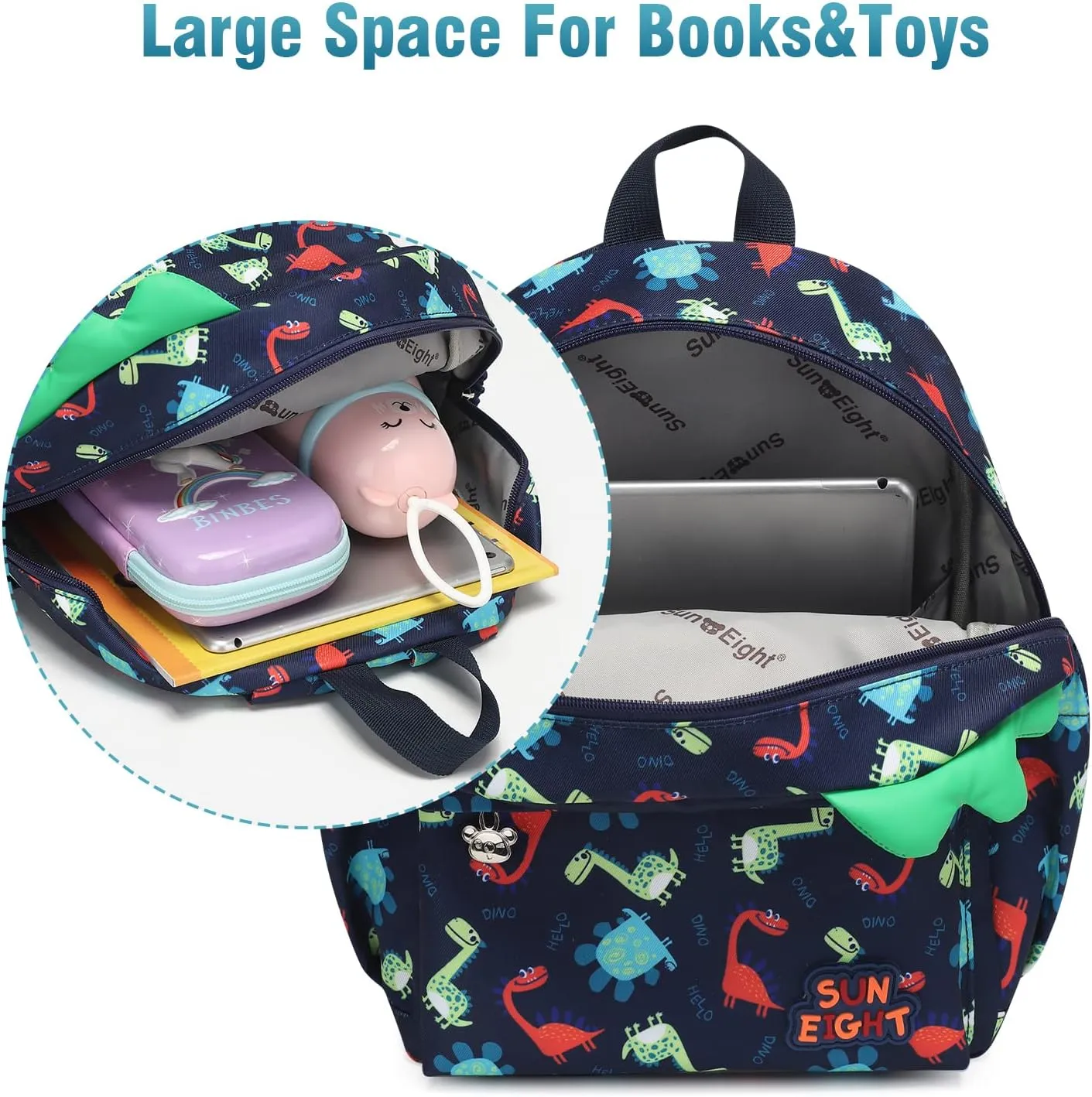 SUN EIGHT Preschool Toddler Kids Backpack Small 3D Cartoon Dinosaur Lunch Daycare School Bookbag Animal Travel Bags for Boy For 2-5 Years old（Cute Dinosaur）