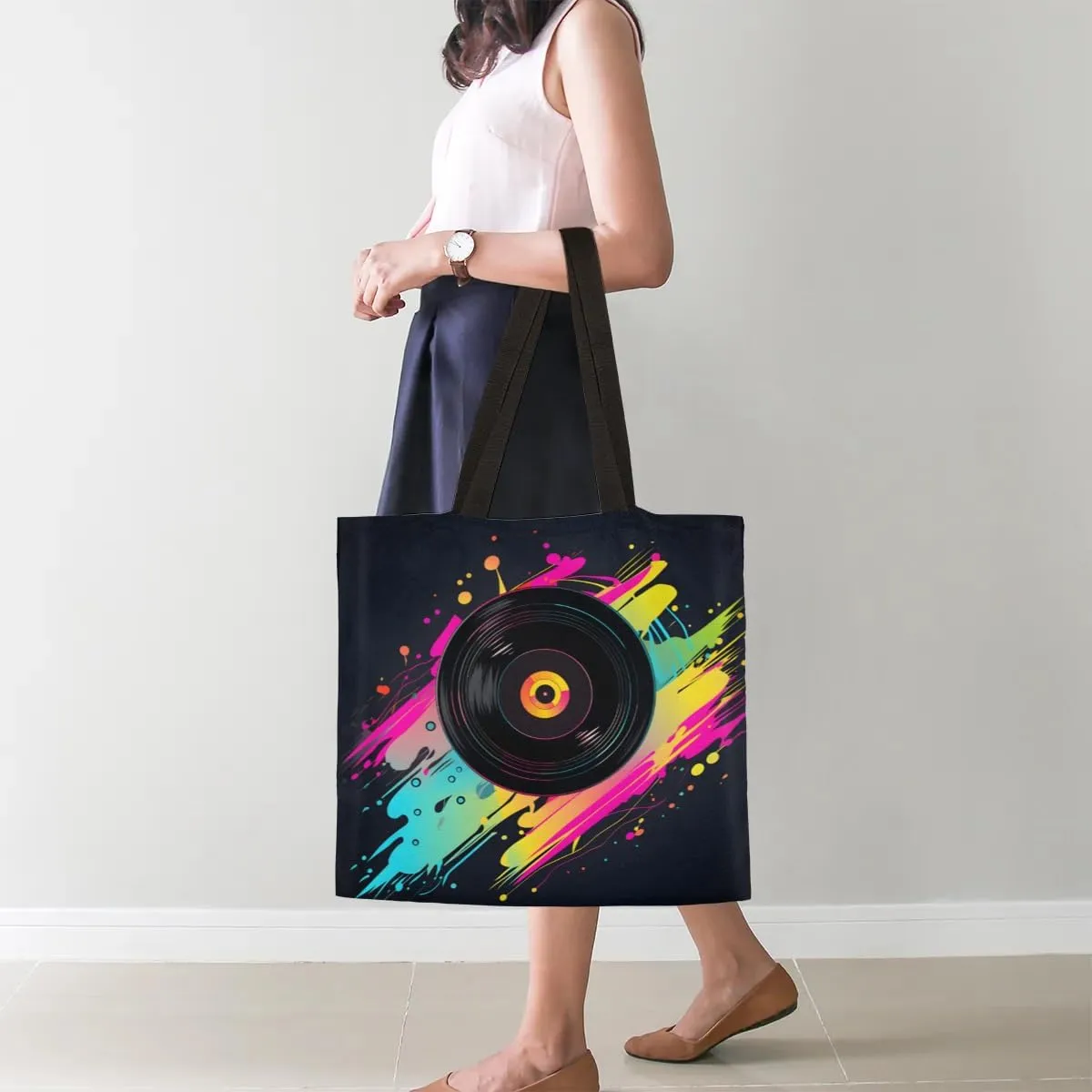 Sunflower Music Symbols Canvas Tote Bag for Women Men Stylish Tote Handbag Shoulder Bag Reusable Grocery Bag