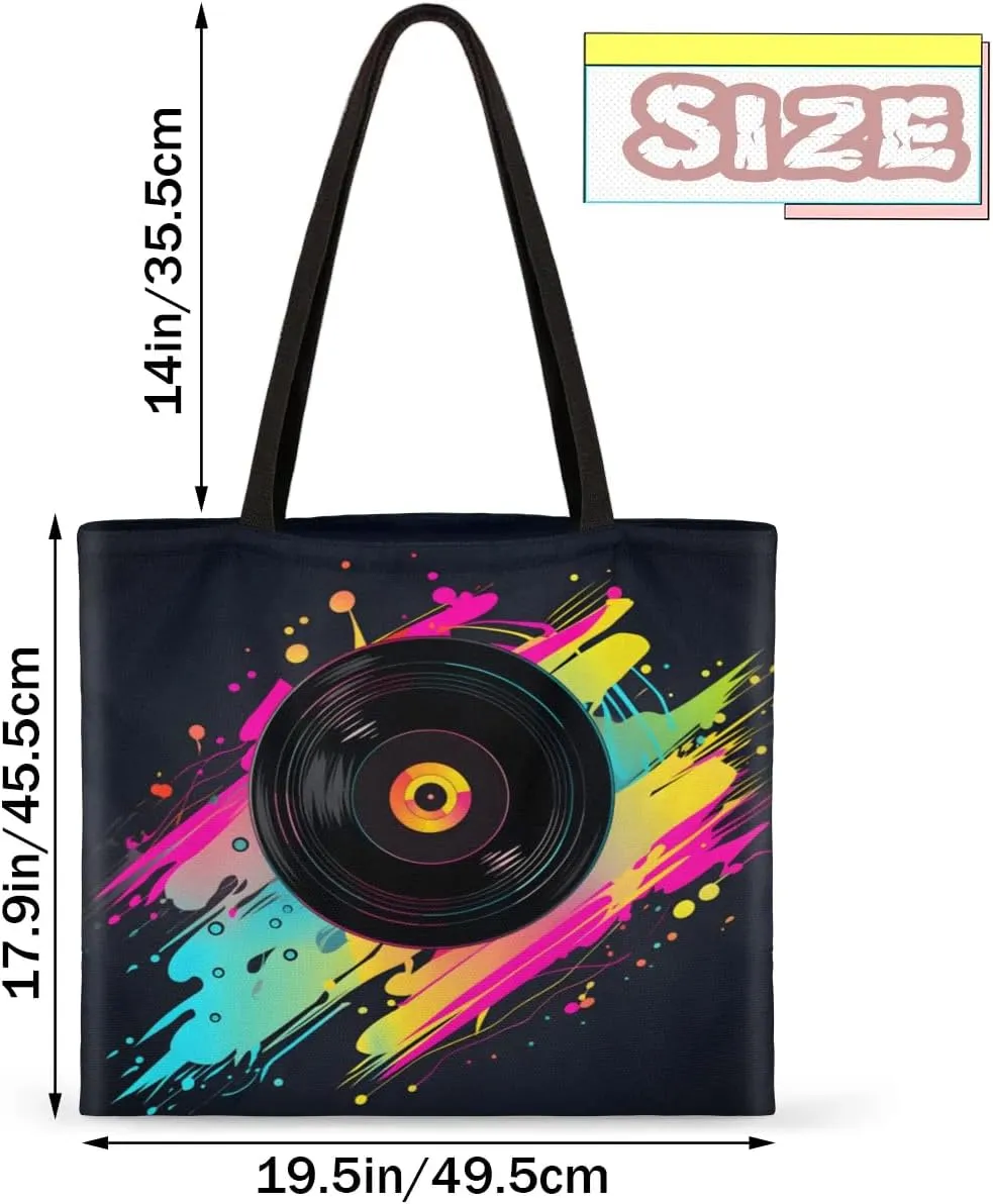 Sunflower Music Symbols Canvas Tote Bag for Women Men Stylish Tote Handbag Shoulder Bag Reusable Grocery Bag