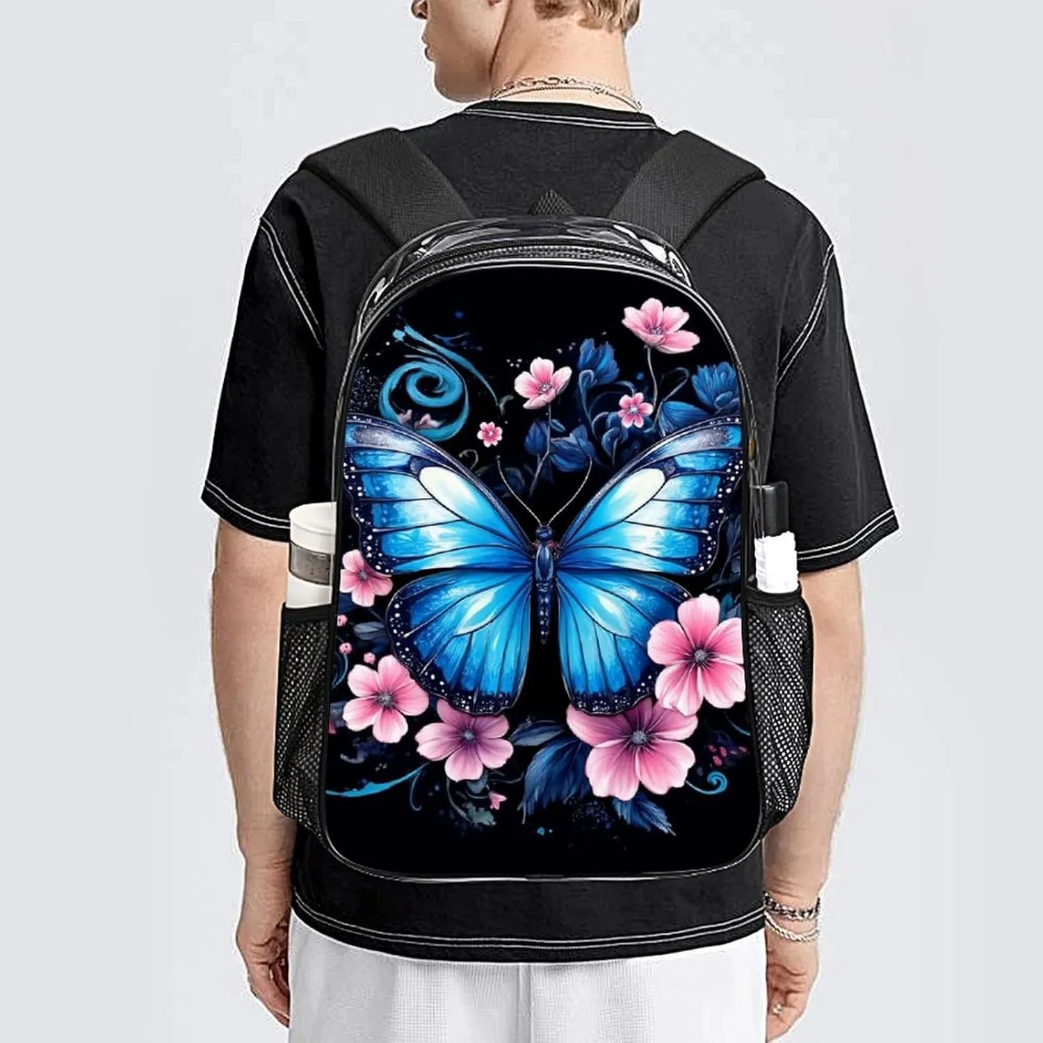 Supdreamc Lightweight Daypack Backpack for Trekking Work Running - Big Capacity Multipurpose Transparent Bookbag, Blue Butterfly Business Computer Bag
