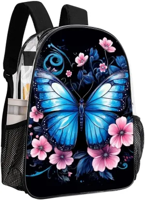 Supdreamc Lightweight Daypack Backpack for Trekking Work Running - Big Capacity Multipurpose Transparent Bookbag, Blue Butterfly Business Computer Bag