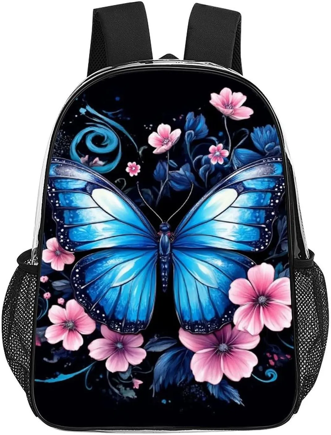 Supdreamc Lightweight Daypack Backpack for Trekking Work Running - Big Capacity Multipurpose Transparent Bookbag, Blue Butterfly Business Computer Bag