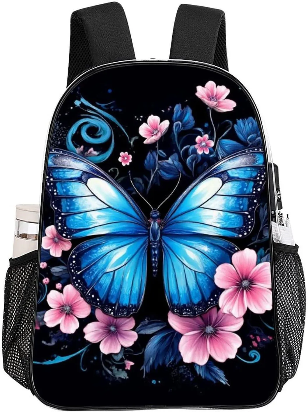 Supdreamc Lightweight Daypack Backpack for Trekking Work Running - Big Capacity Multipurpose Transparent Bookbag, Blue Butterfly Business Computer Bag