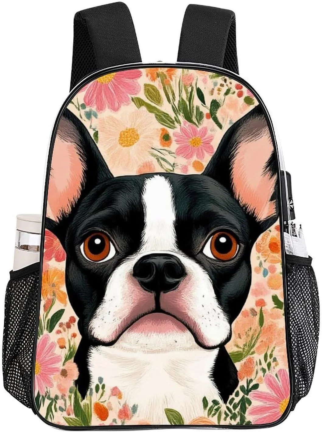 Supdreamc Lightweight Daypack for Camping Business Walking Cycling - Large Capacity Transparent Multipurpose Bookbag, Boston Terrier Floral Gym Outdoor Hiking Backpack