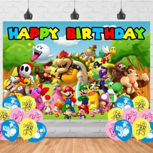 Super Smash Brothers Birthday Party Supplies Backdrop 5x3 Super Smash Brothers Happy Birthday Background Photography Cartoon Game Party Decorations Banner Photo Booth Props