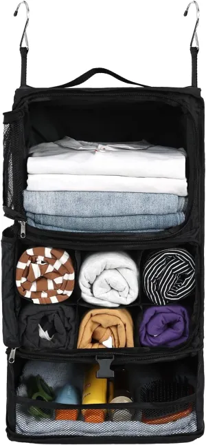 Surblue Hanging Shelves Travel Storage Bag Compression Packing Cube for Suitcase Collapsible with Extension Layer Large Capacity, Black,XL