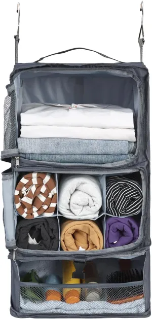 Surblue Hanging Shelves Travel Storage Bag Compression Packing Cube for Suitcase Collapsible with Extension Layer Large Capacity, Grey,XL