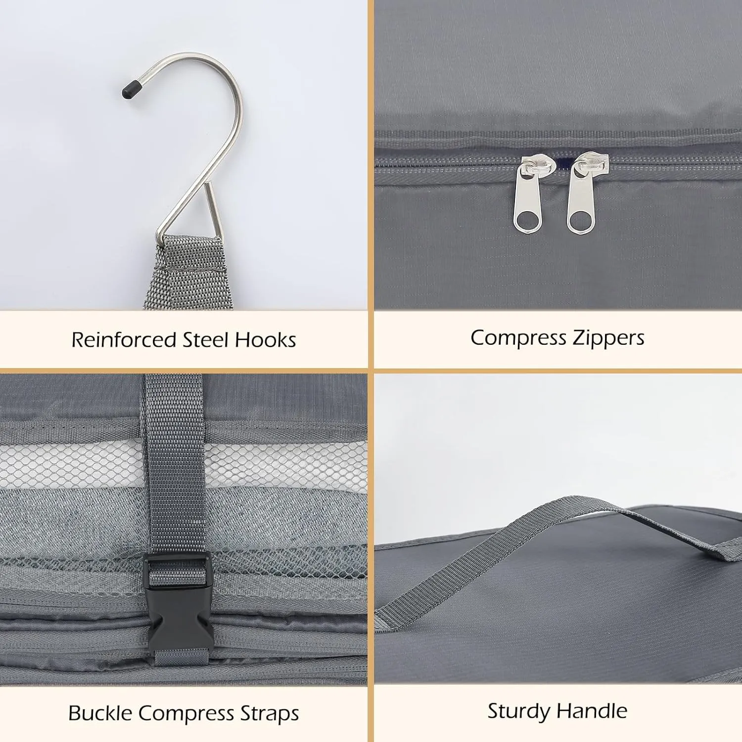 Surblue Hanging Shelves Travel Storage Bag Compression Packing Cube for Suitcase Collapsible with Extension Layer Large Capacity, Grey,XL