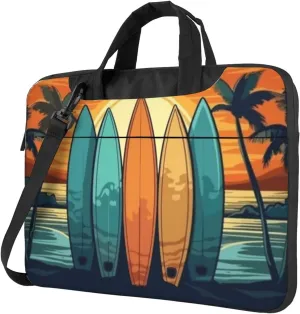 Surfboards In Tropical Landscape Sleek 13-15.6 Inch Laptop Bag For Man And Women, Computer Messenger Bag, Trendy Shoulder Strap Design