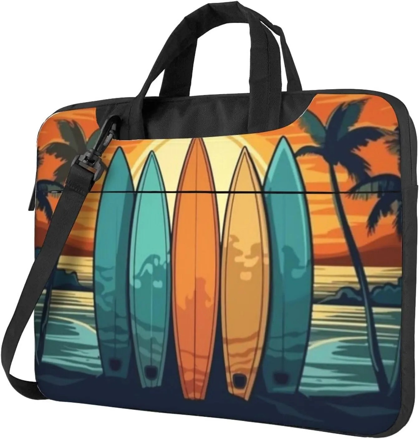 Surfboards In Tropical Landscape Sleek 13-15.6 Inch Laptop Bag For Man And Women, Computer Messenger Bag, Trendy Shoulder Strap Design
