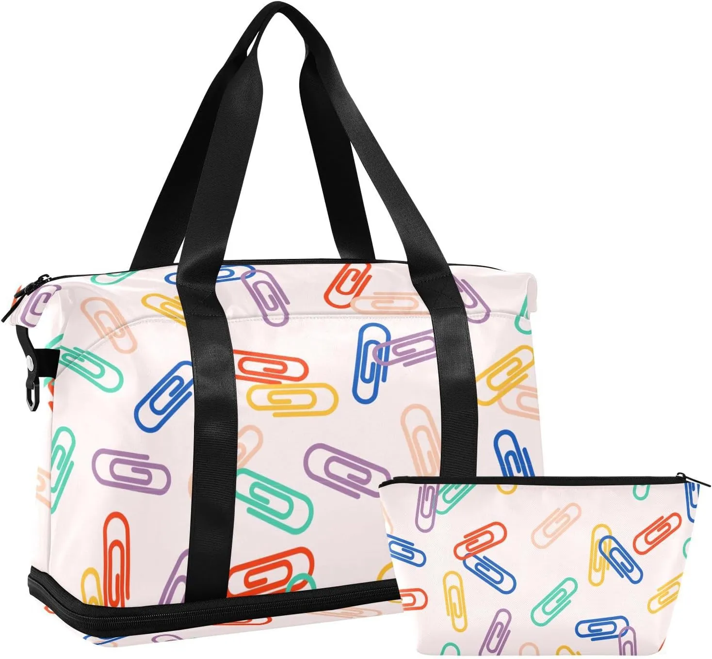 susiyo Duffel Bags Gym Bag for Women, Scattered Multi Colors Paper Clips Sports Travel Duffel Bag with Shoes Compartment, Perfect for Travel, Gym