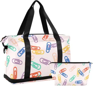 susiyo Duffel Bags Gym Bag for Women, Scattered Multi Colors Paper Clips Sports Travel Duffel Bag with Shoes Compartment, Perfect for Travel, Gym