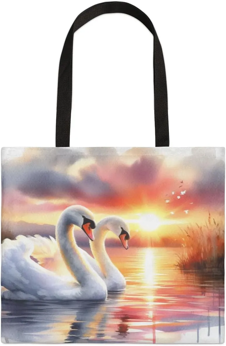 Swans Lake Sunset Canvas Tote Bag for Women Men Stylish Tote Handbag Shoulder Bag Reusable Grocery Bag