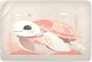 Sweet White and Pink Turtle Extra Large Resuable Diaper Mats Water Resistant Flat Crib Pads Non-Slip Bed Liners for Baby Toddler Children 52" L x 34" W