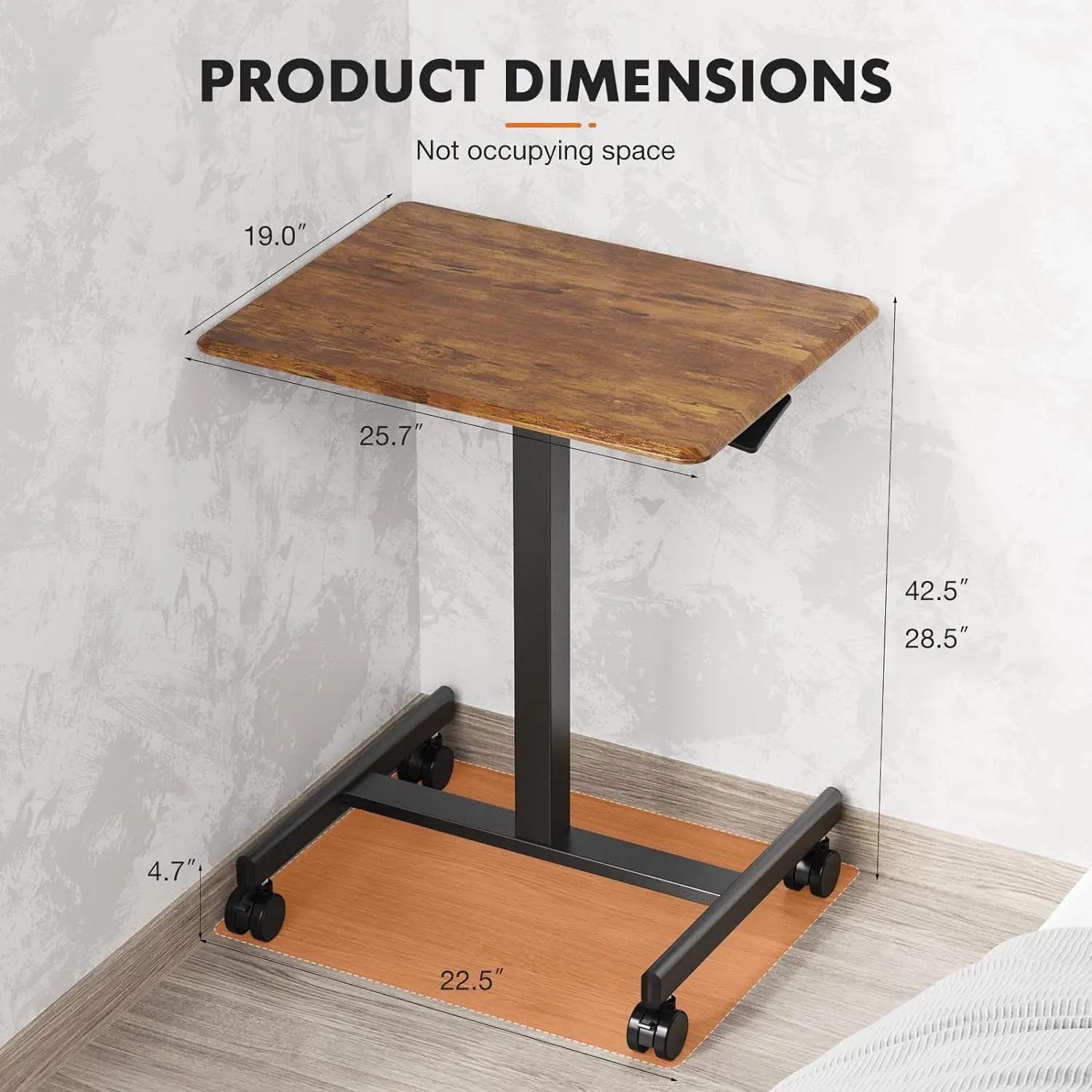 Sweetcrispy Mobile Small Standing Desk - Sit Stand Portable Rolling Laptop Desk with Lockable Wheels, Adjustable Height Computer Workstations, Brown
