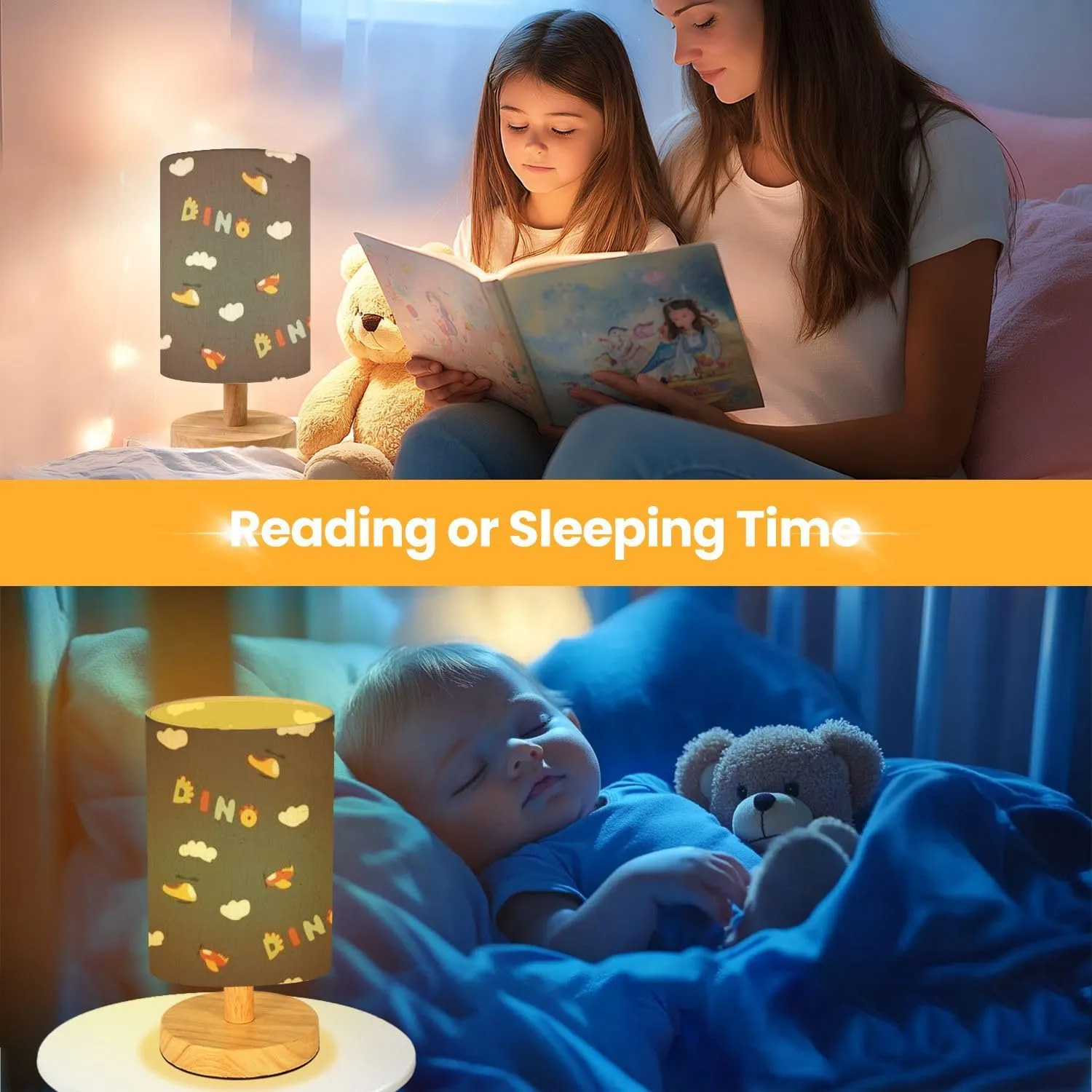 Table Lamp for Bedroom Cute Dino Airplanes Helicopters Seamless Pattern Childish Cartoon Beside Lamp Home Decor Night Light for Bedroom Office Dorm Kids Living Room Decor