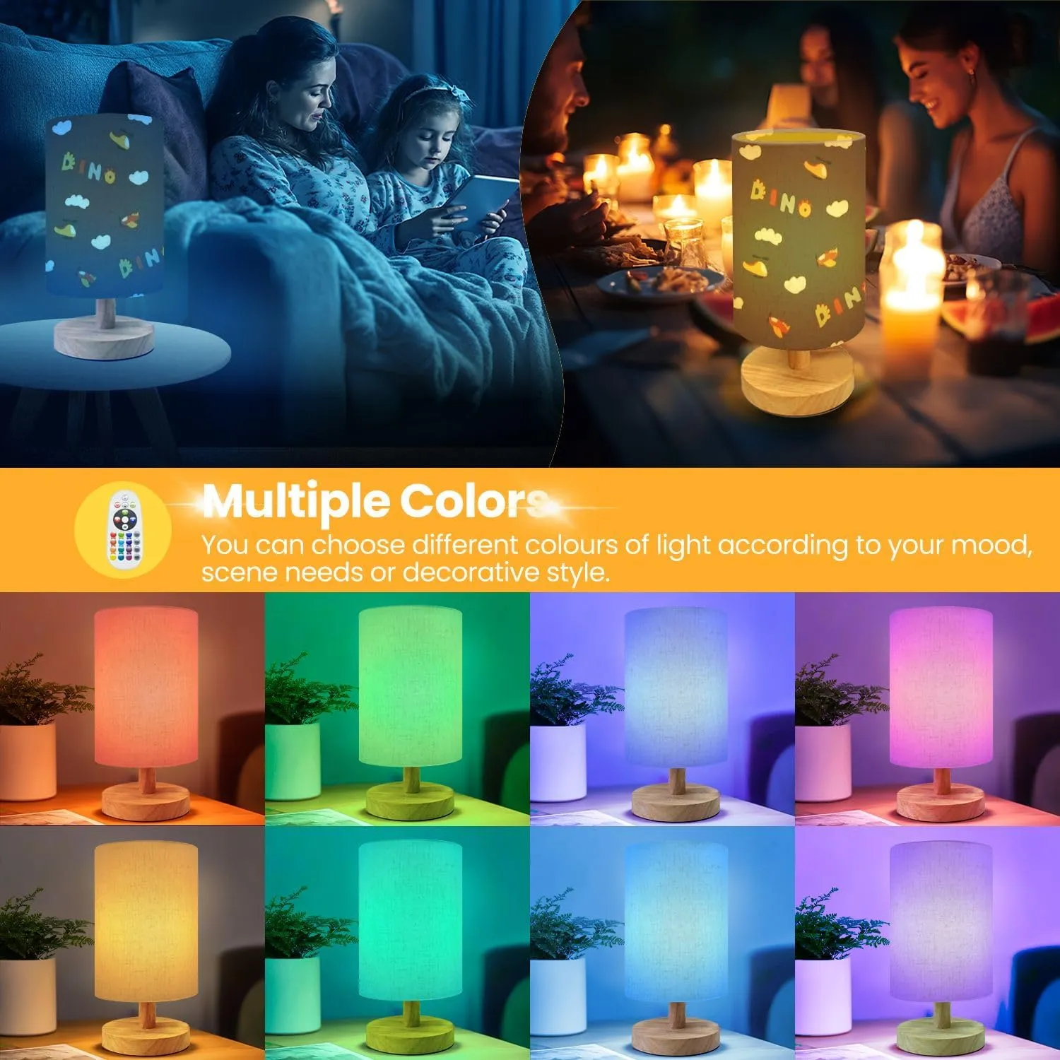 Table Lamp for Bedroom Cute Dino Airplanes Helicopters Seamless Pattern Childish Cartoon Beside Lamp Home Decor Night Light for Bedroom Office Dorm Kids Living Room Decor